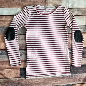 Pixely elbow patch striped shirt